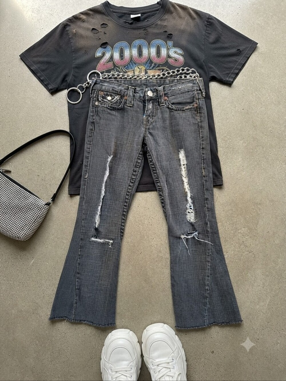 True Religion Joey Gray Distressed Cropped Low Rise Denim Jeans Pants